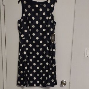 Vince Camuto Navy and White Polka Dot Midi Dress